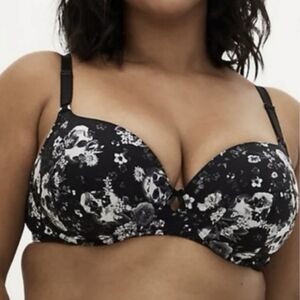 Torrid Curvey Push-up Plunge Skeleton & Floral Print 46 DD Underwire New